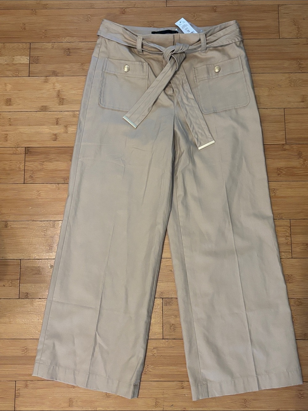 White House Black Market Tan Belted Chinos with Patch Pockets
